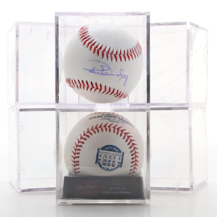 Ron Guidry Signed Adidas Baseball, 2008 Yankees Stadium MLB Ball, and Holders