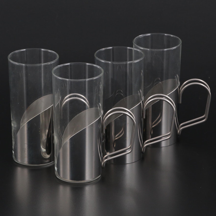 Danish Modern Metal Handle Irish Coffee Glasses, Late 20th Century