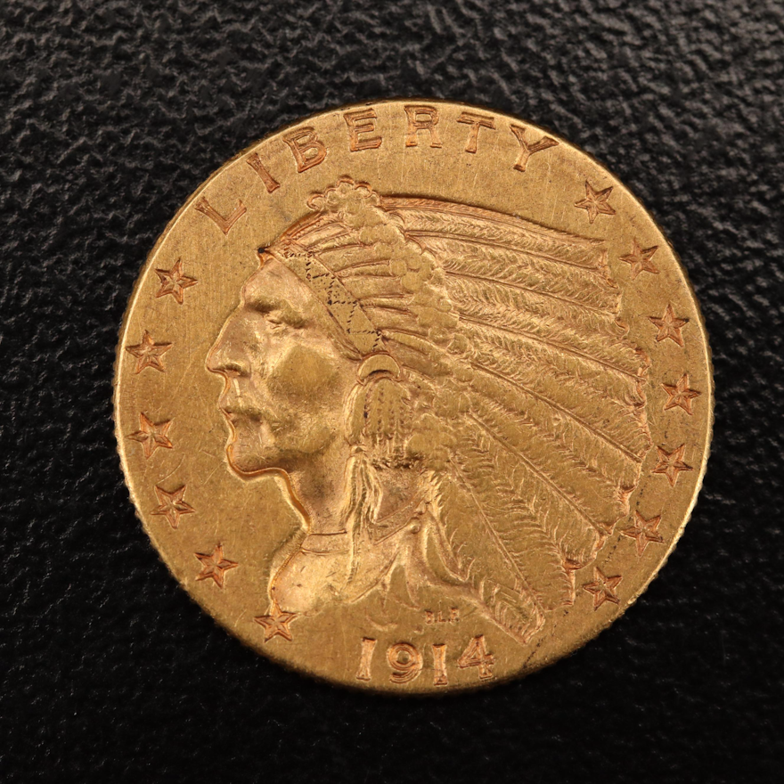 1914-D Indian Head $2.50 Quarter Eagle Gold Coin