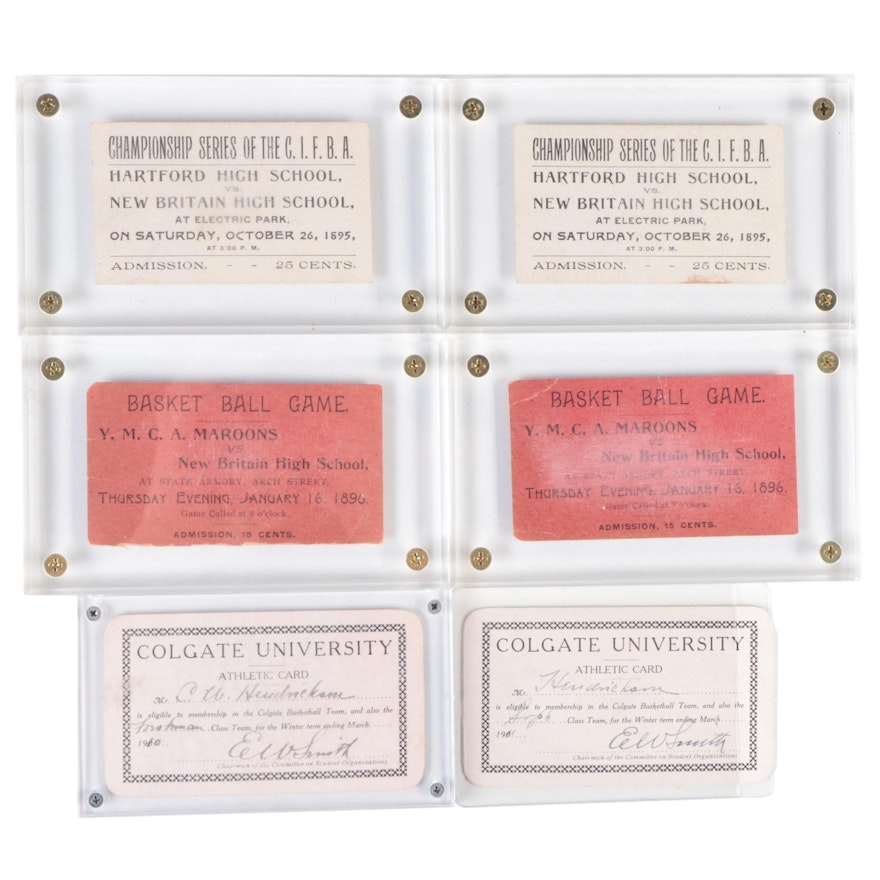 1890s-1900s Colgate, YMCA, and Hartford High School Basketball Game Ticket Stubs