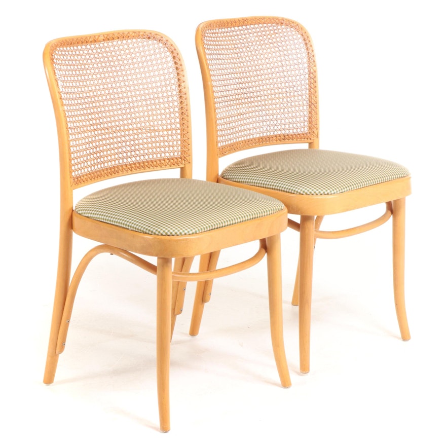 Pair of Loewenstein Caned and Upholstered Beech Side Chairs, Late 20th Century