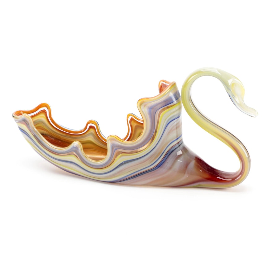 Mid Century Modern Murano Style Blown Art Glass Swan Bowl