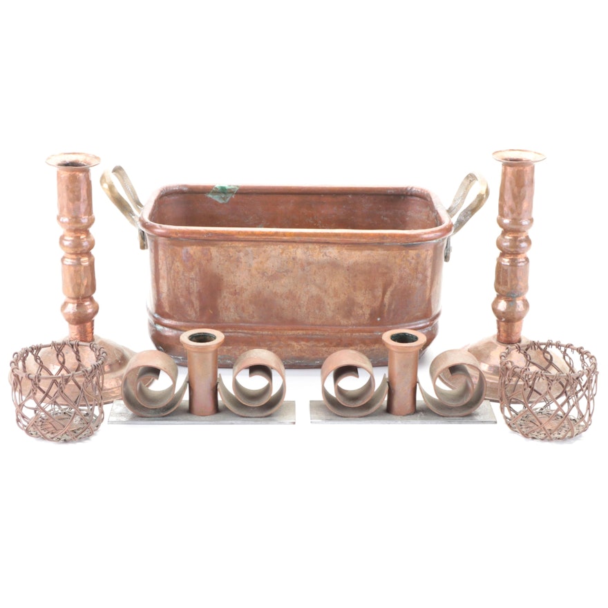 Hammered Copper Candlesticks, Wired Candle Holders, Planter and More