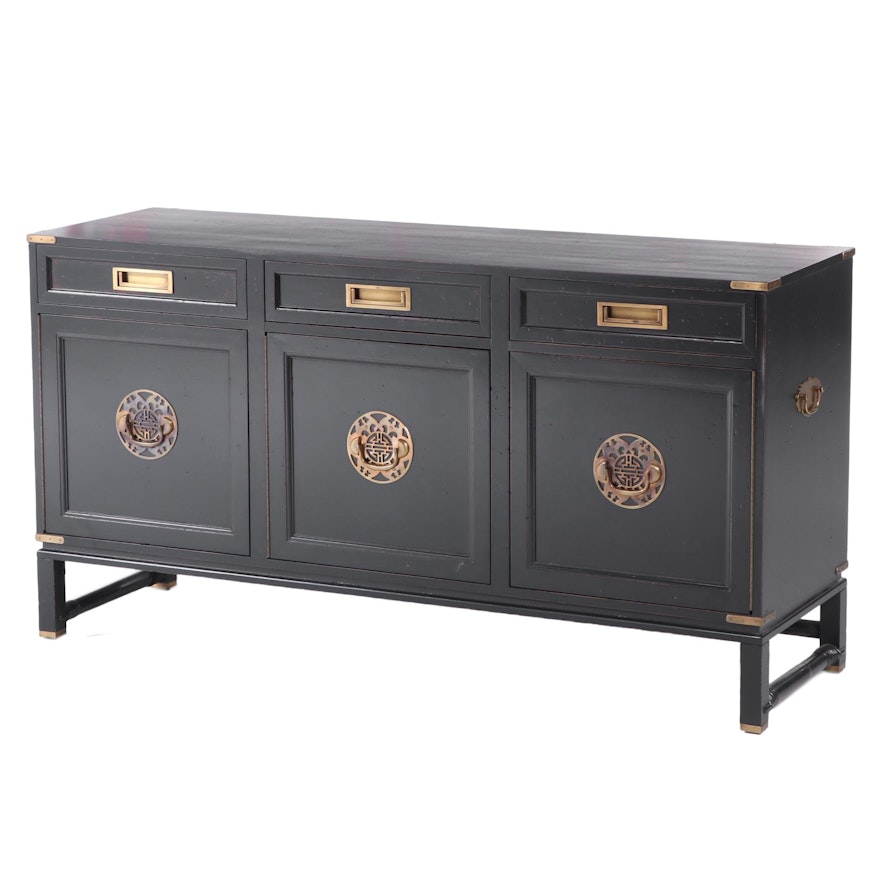 Chinese Style Brass-Mounted and Ebonized Sideboard, Mid to Late 20th Century