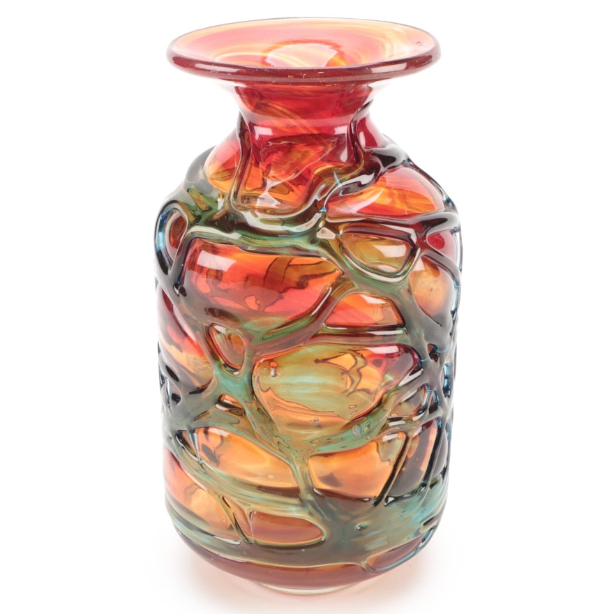 Blown Threaded Art Glass Vase
