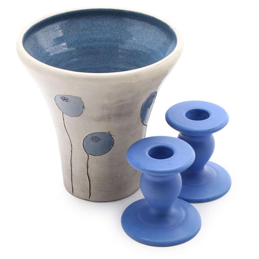Point a la ligne Ceramic Candlesticks with Synergy Designs Ceramic Vase