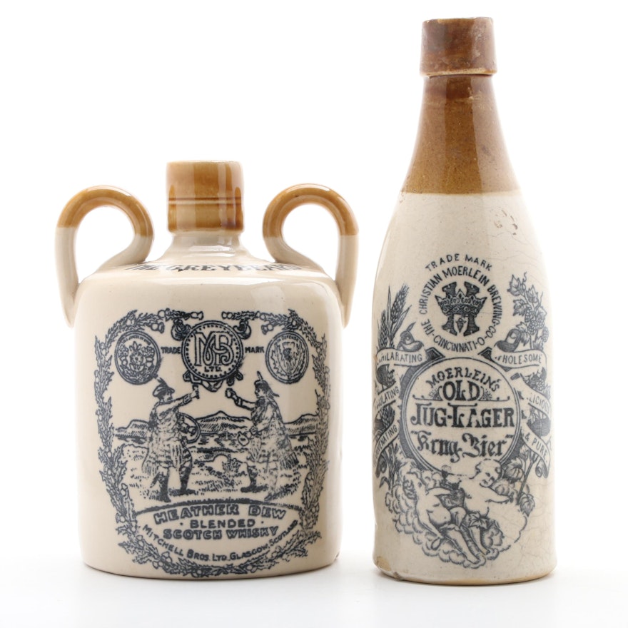 Mitchell Brothers and Christian Moerlein Glazed Stoneware Bottle and Jug