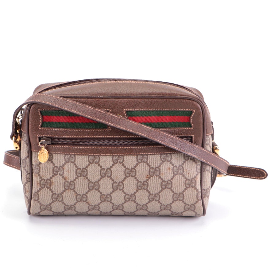 Gucci Crossbody Bag in GG Supreme Canvas with Web Stripe and Leather Trim