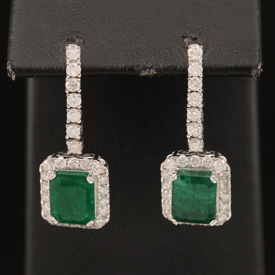 14K 4.24 CTW Emerald and 1.02 CTW Diamond Earrings