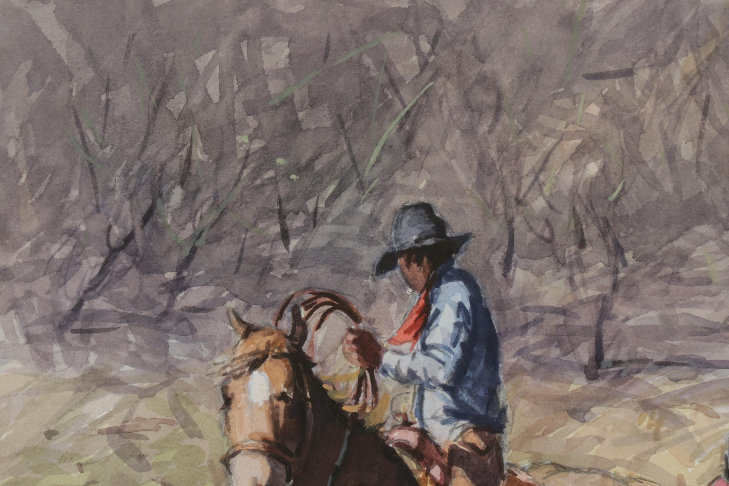 Lorenzo Castañeda Watercolor Painting Of Cowboys, 2001 | EBTH