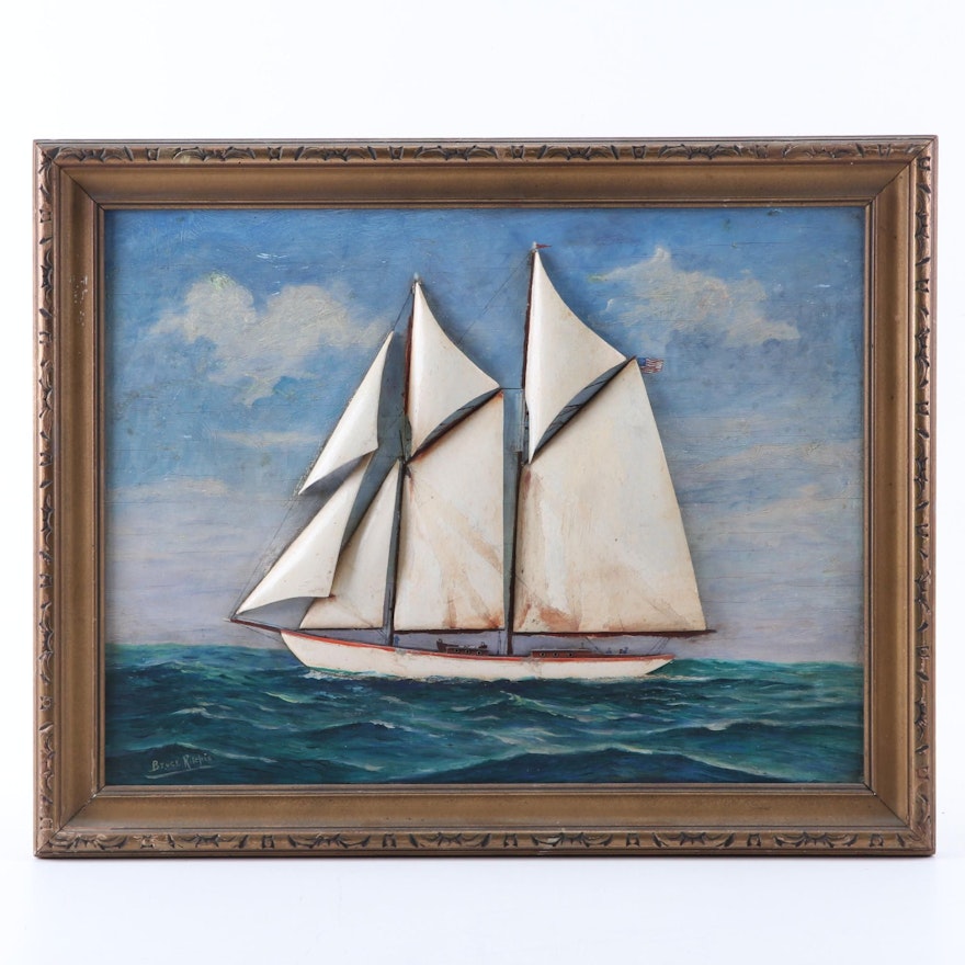 Bruce Ritchie Nautical Oil Painting With Low Relief Carving