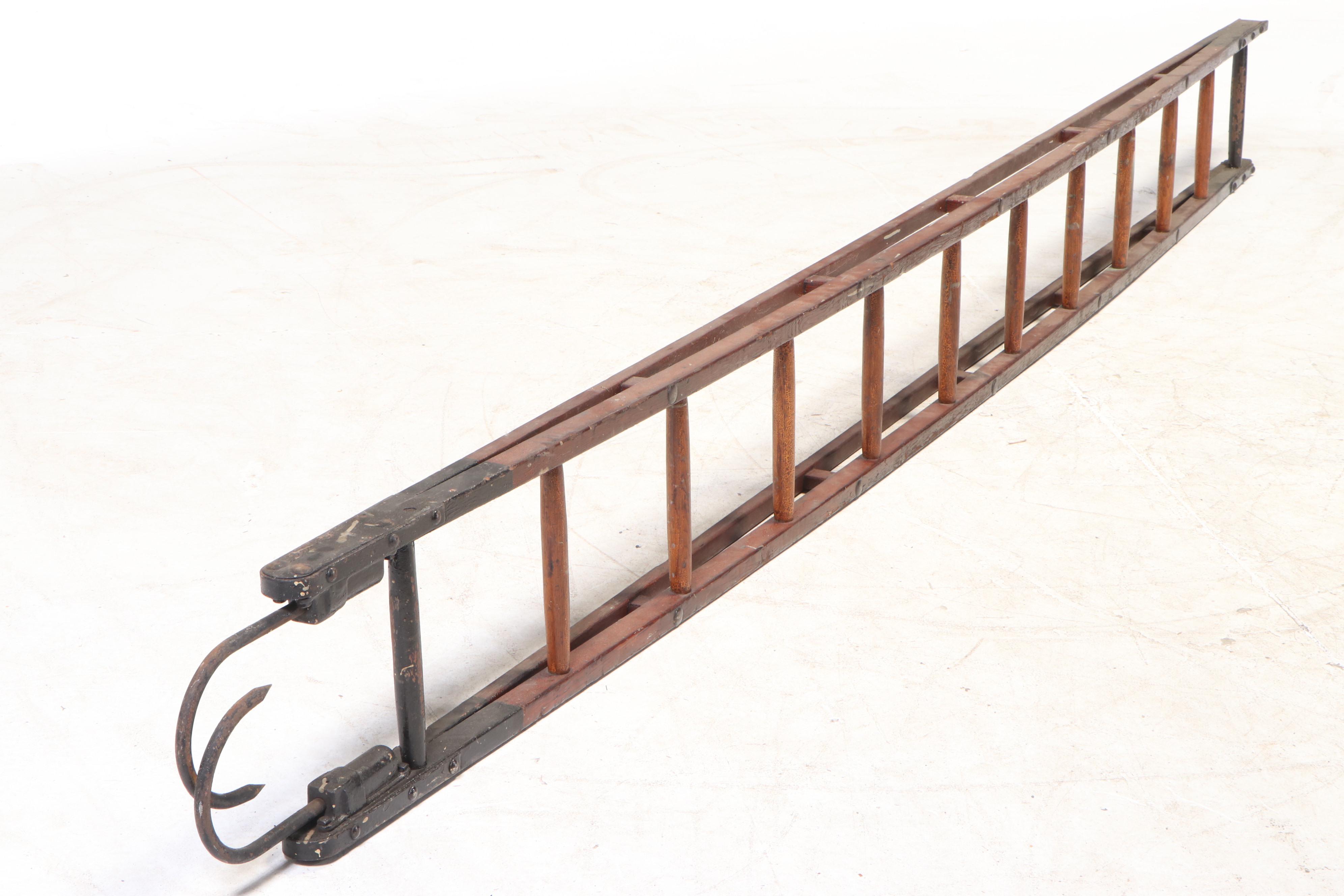 Fire Rescue Wooden Ladder with Hooks, Late 19th/Early 20th Century EBTH