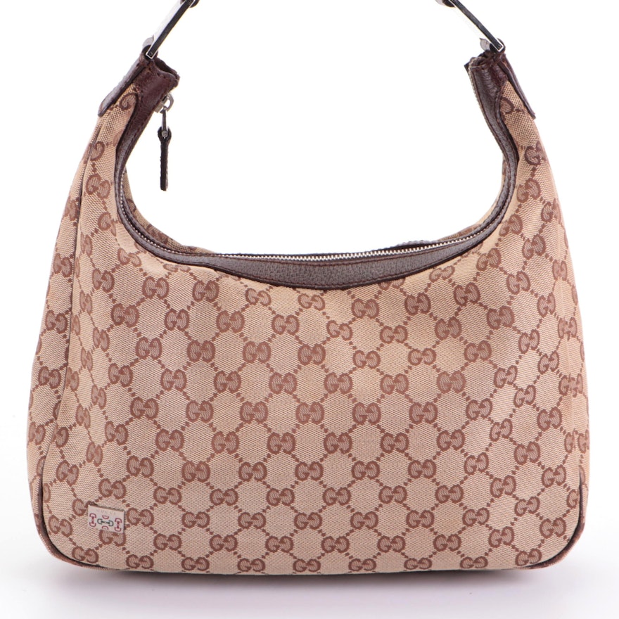 Gucci Medium Pop Hobo Shoulder Bag in GG Canvas, Web, and Dark Brown Leather