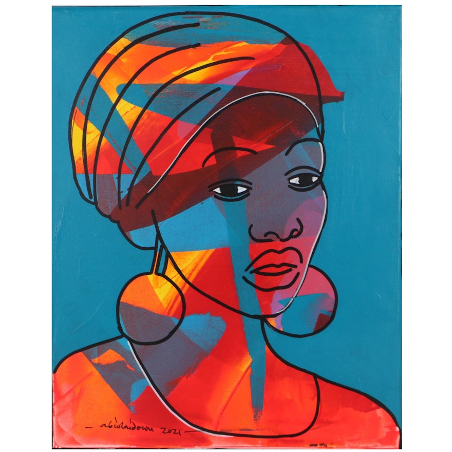Abiola Idowu Mixed Media Painting "Beautiful Woman," 2021