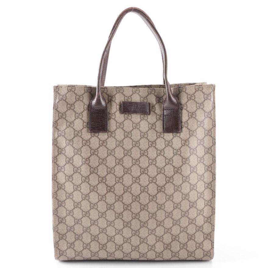 Gucci Vertical Tote in GG Supreme Canvas with Brown Leather