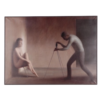 Large-Scale Figural Oil Painting Attributed to Harry Holland "Photographer"