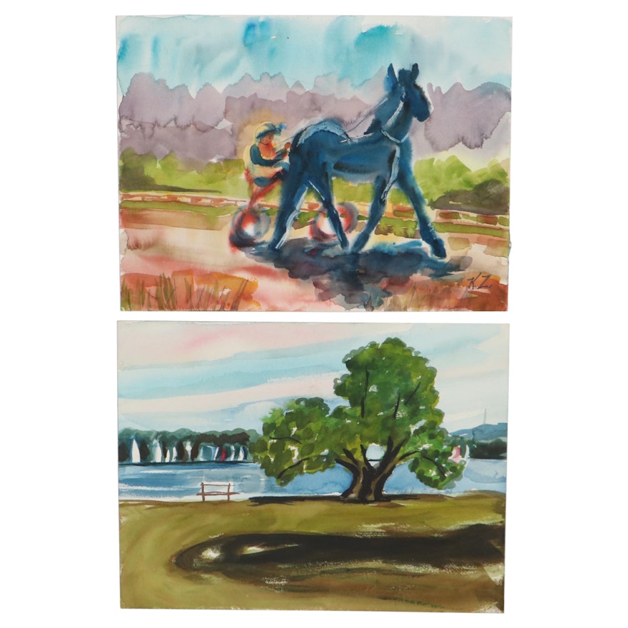 Kathleen Zimbicki Watercolor Paintings Including "Trotters," Circa 2000