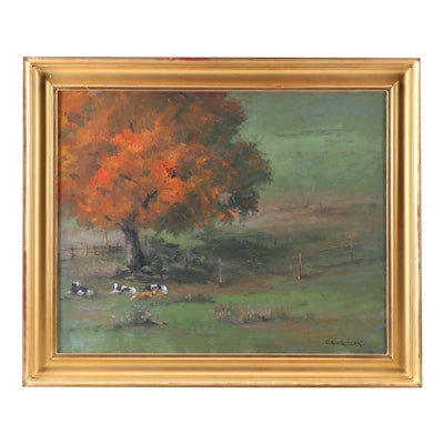 Robert Waltsak Pastoral Landscape Oil Painting, Late 20th Century