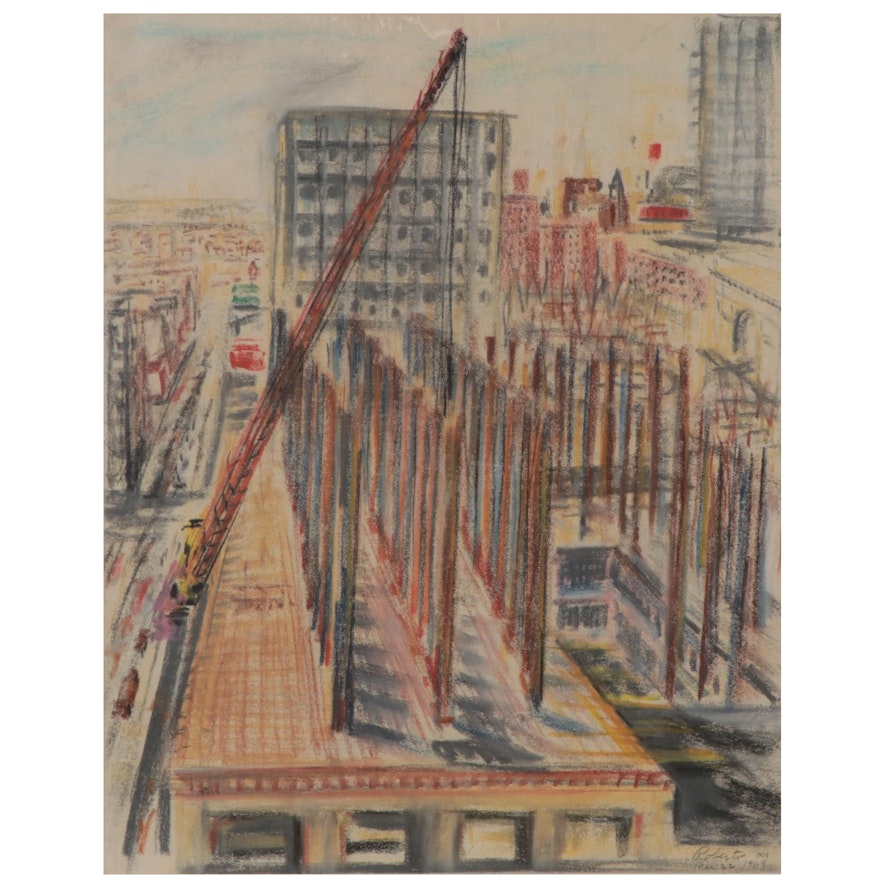 Pastel Drawing of Industrial Cityscape, 1969