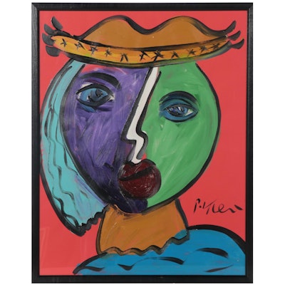 Peter Keil Abstract Portrait Acrylic Painting of Women in Hat