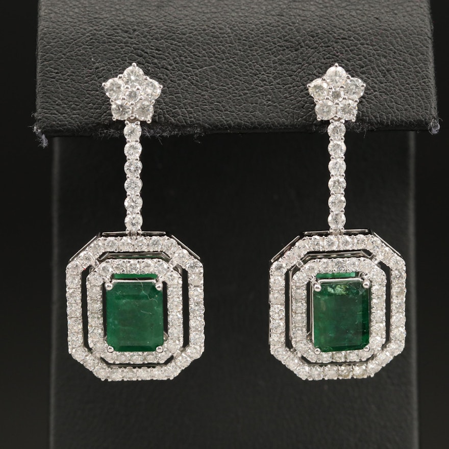 14K 4.63 CTW Emerald and 3.44 CTW Diamond Earrings
