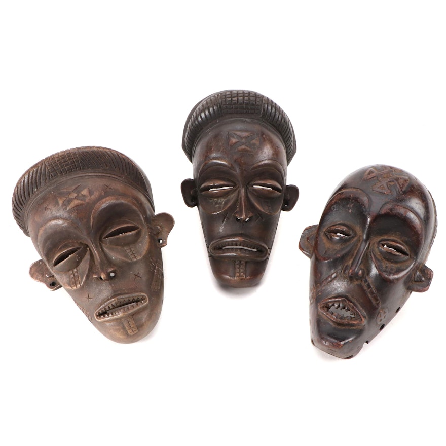 Chokwe Style Carved Wood Miniature Masks, Central Africa