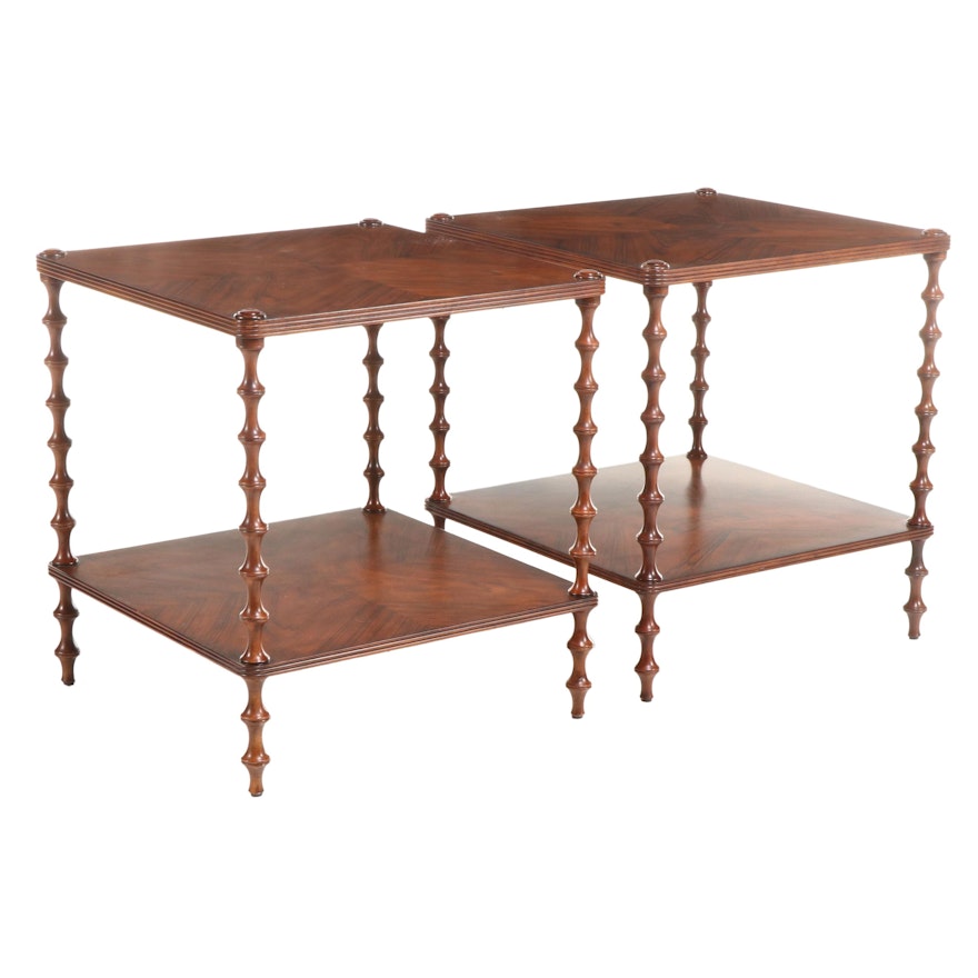 Pair of Theodore Alexander Pacific Walnut Bobbin-Turned Side Tables