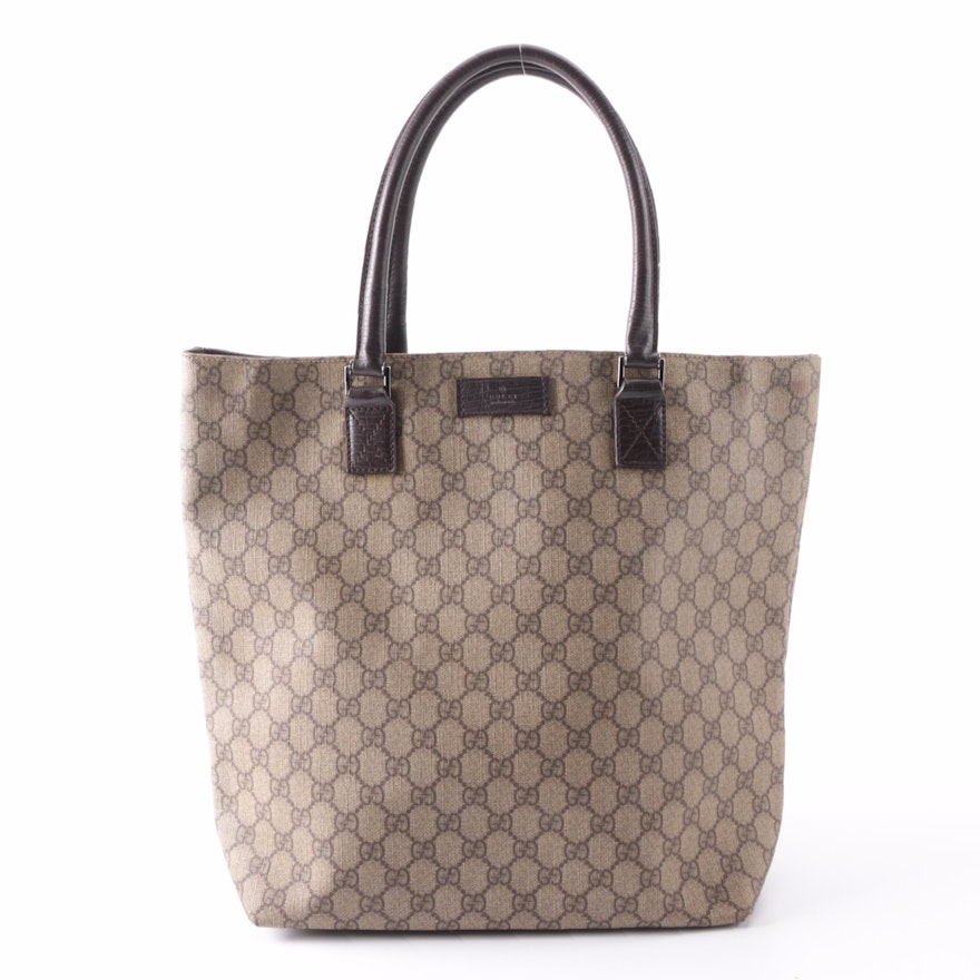 Gucci Tote Bag in GG Supreme Coated Canvas with Leather Trim