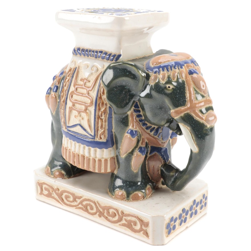Chinese  Majolica Glazed Ceramic Elephant Garden Stool