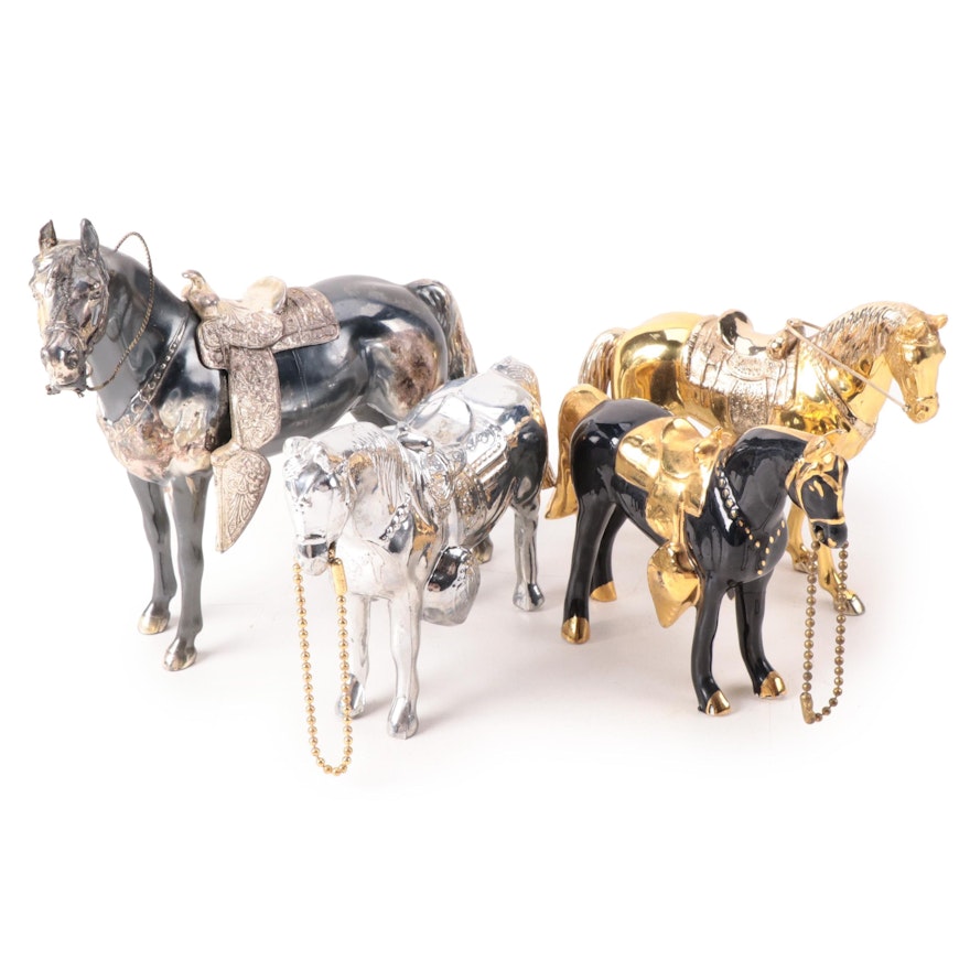 Cast Metal and Ceramic Horse Figurines, Mid to Late 20th Century