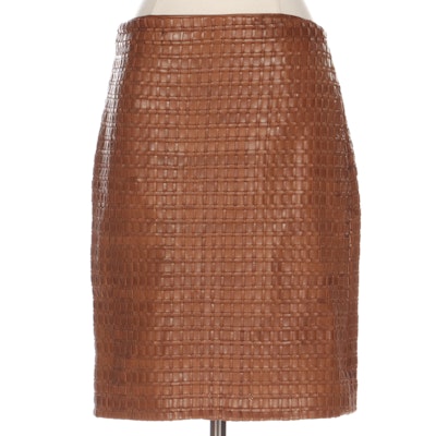 Guy Laroche Collection Brown Woven Leather Skirt
