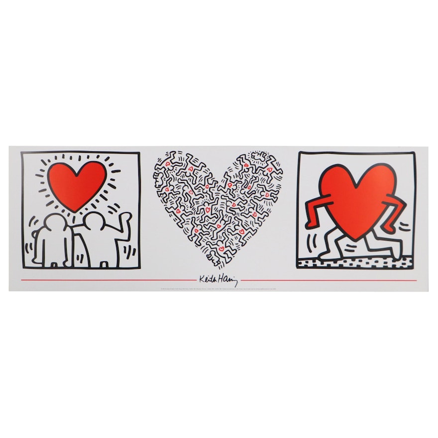 Offset Lithograph After Keith Haring of Hearts, Late 20th Century