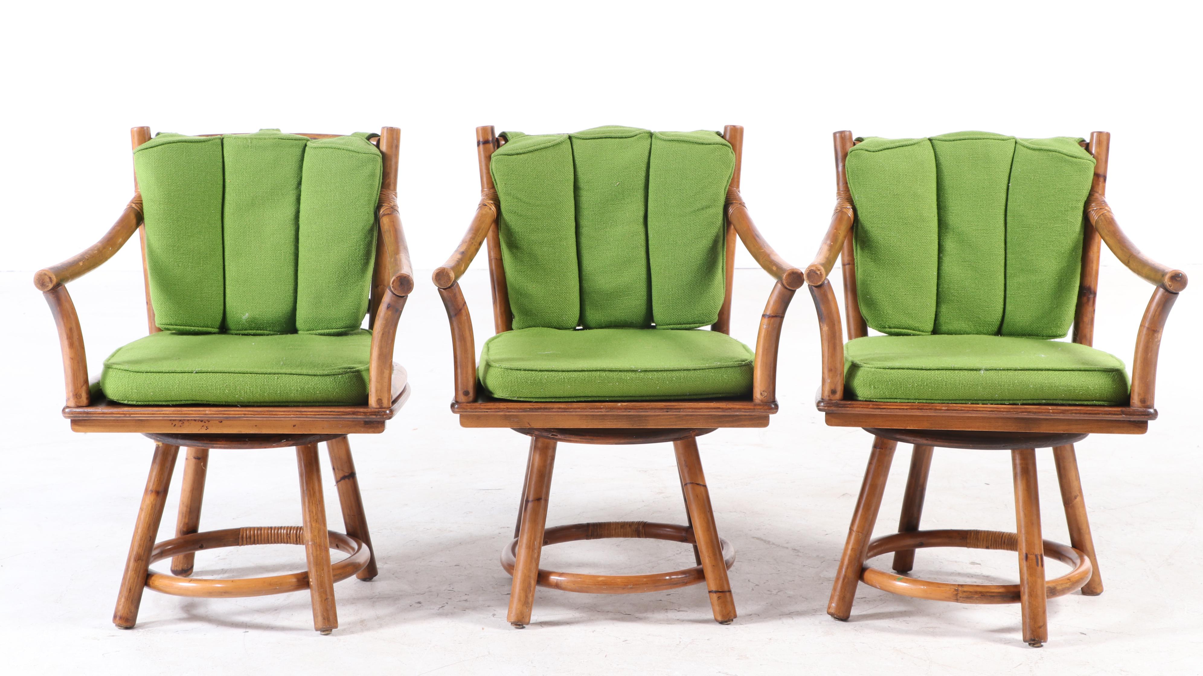 Fick's Reed Bent Wood Swivel Dining Chairs and Table with Bamboo Floor ...