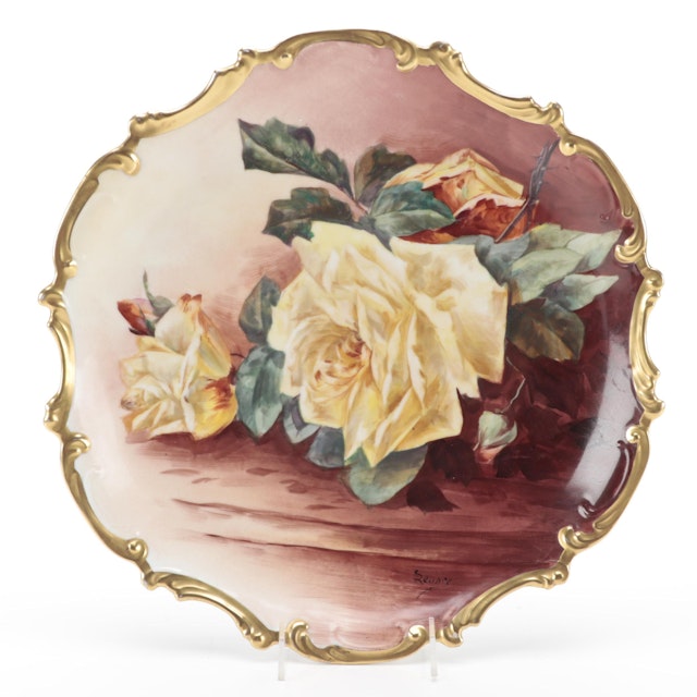 Flambeau Limoges Porcelain Plate with Hobbyist Floral Still Life, Early 20th C. Barnebys