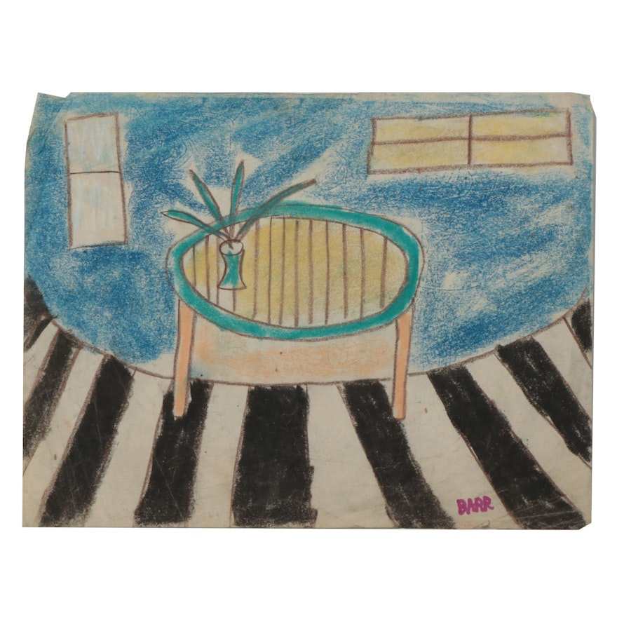 Chuck Barr Stylized Pastel Drawing of Interior Scene