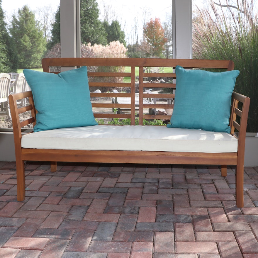 Brentwood Originals Slatted Wood Bench with Cushions