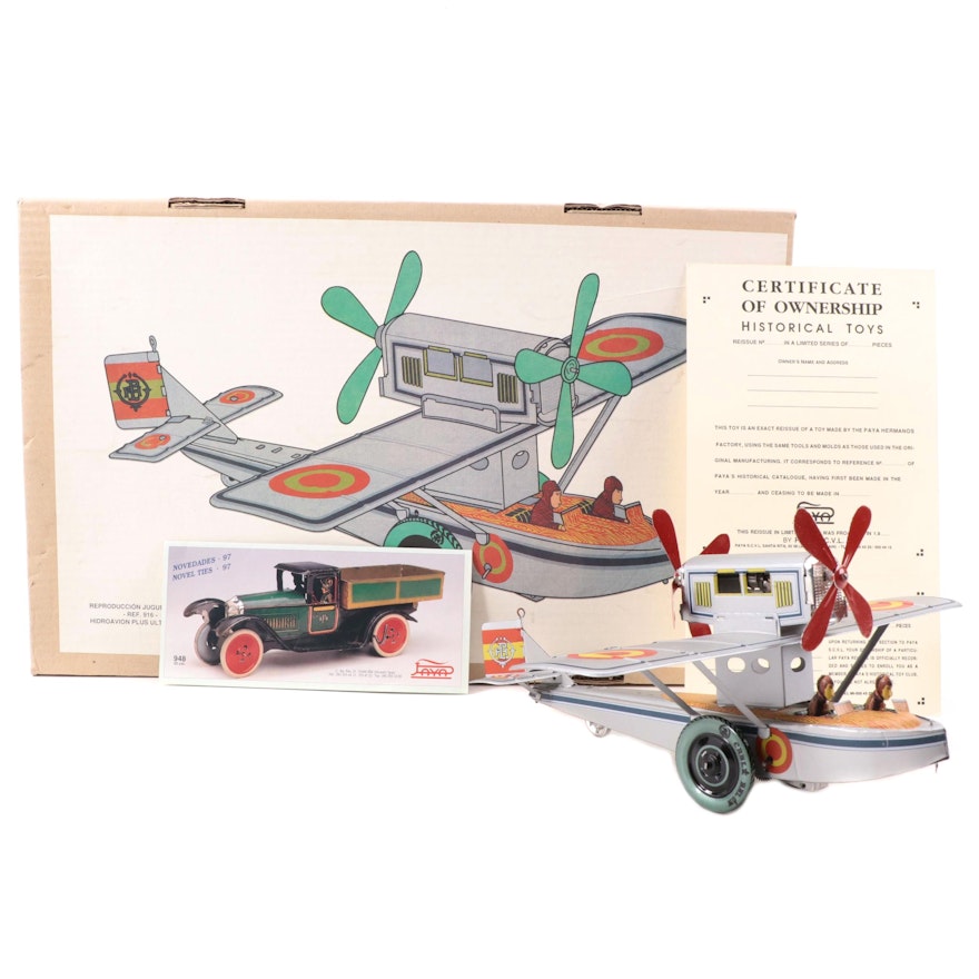 Seaplane Reproduction Wind-Up Tin Toy by Paya, 1980s