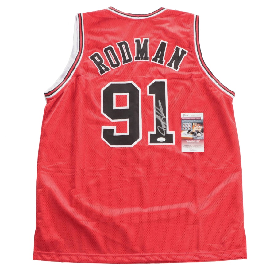 Dennis Rodman Signed Chicago Bulls Replica NBA Basketball Jersey, JSA COA