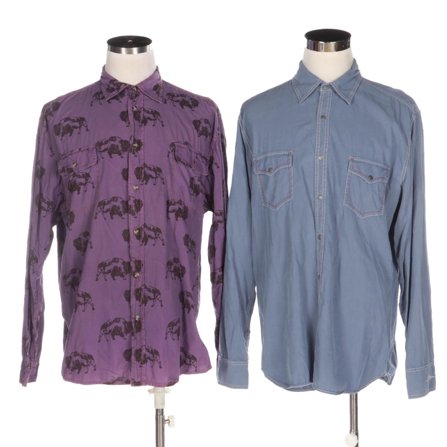 Men's Barn Fly Trading Shirt in Bison Print and Ryan Michael Shirt in Denim