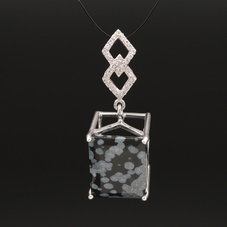 Sterling Snowflake Obsidian and Topaz Pendant
