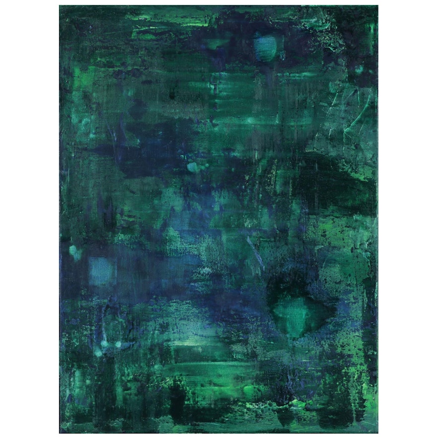 Saul Gefen Abstract Acrylic Painting "Blue Lagoon," 2021