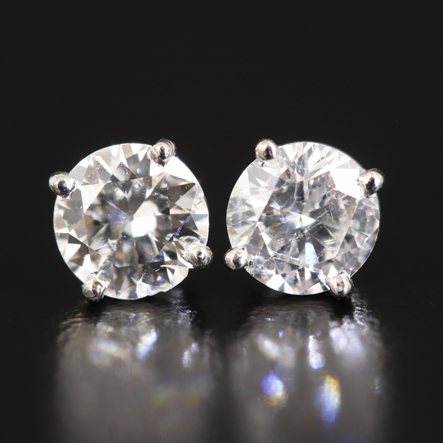 Platinum 1.34 CTW Diamond Stud Earrings with GIA eReports