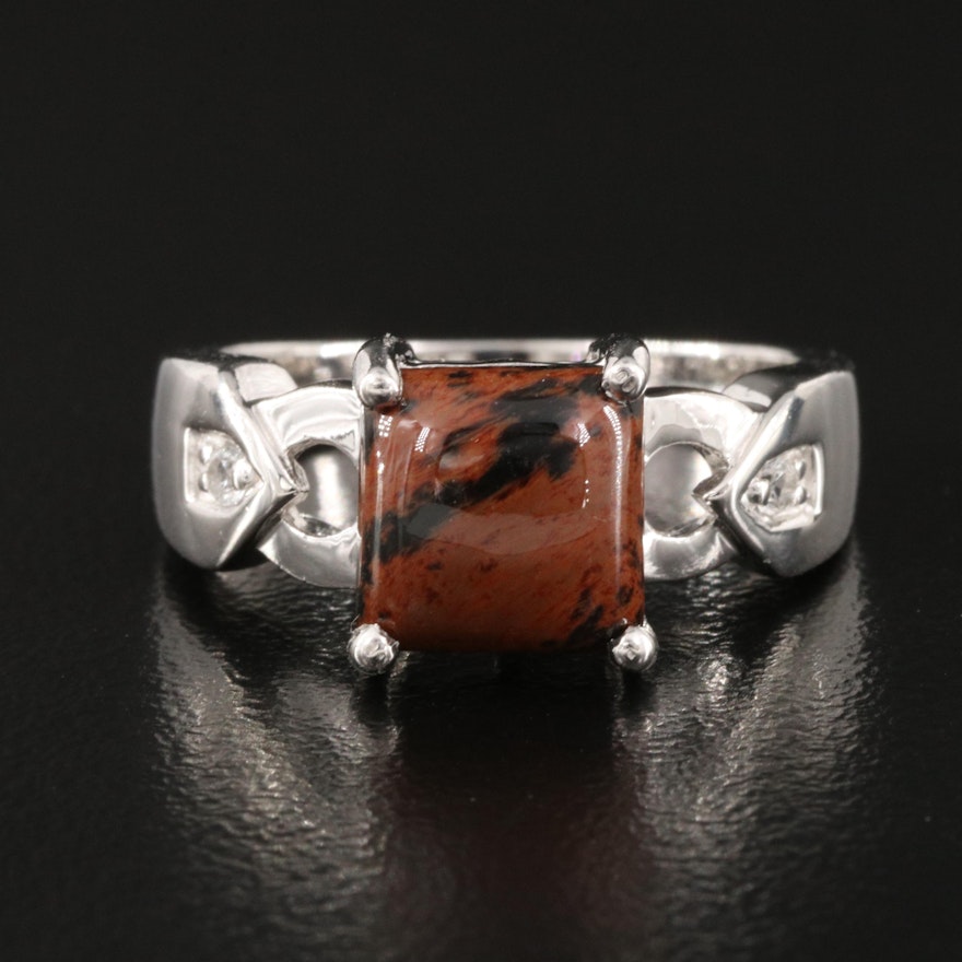 Sterling Silver Mahogany Obsidian and White Topaz Ring