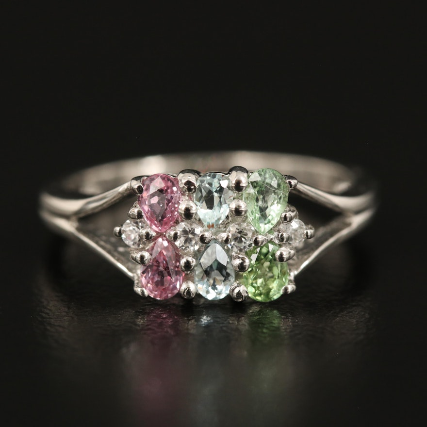 Sterling Silver Multicolored Sapphire, Tourmaline and Zircon Ring