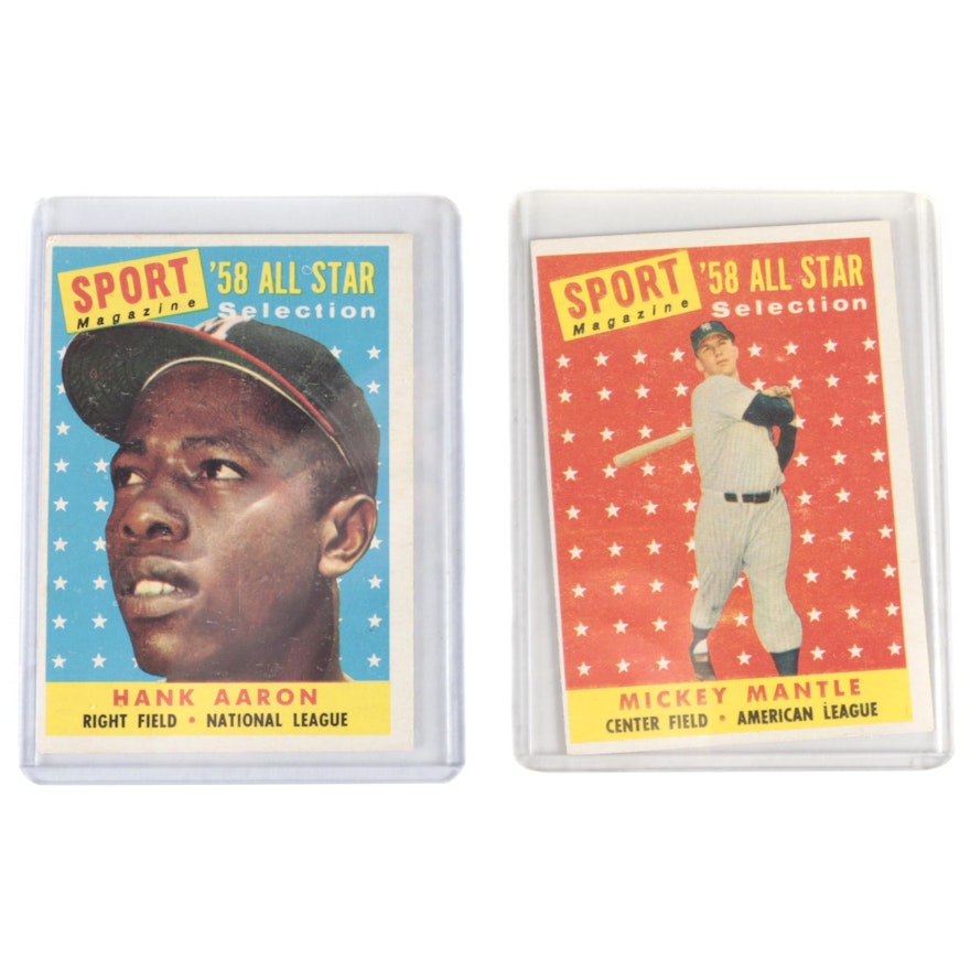 1958 Mickey Mantle  and Hank Aaron Topps "Sport Magazine" All-Star Cards