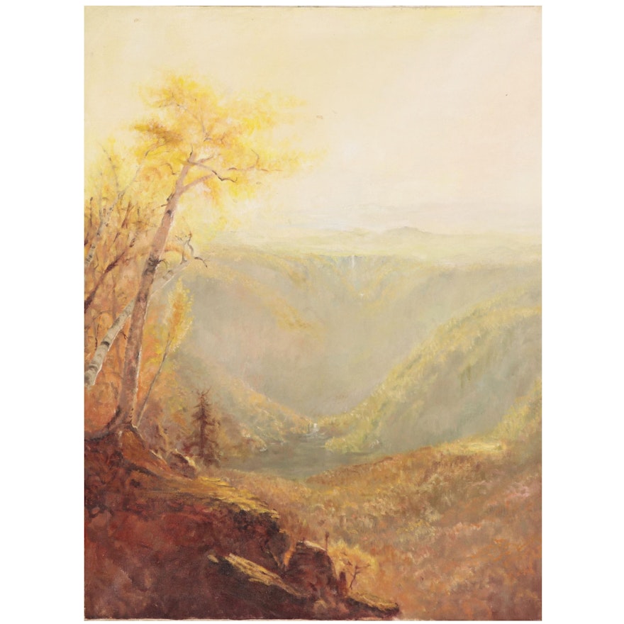 Valley Landscape Oil Painting, Late 20th Century