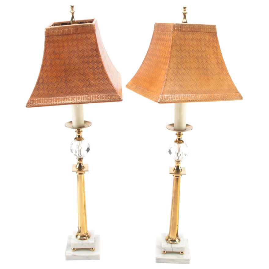 Tower Craftsman Regency Style Brass and Marble Table Lamps, Late 20th Century