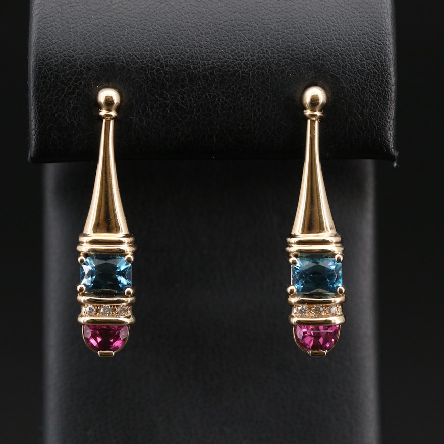 14K Topaz, Garnet and Diamond Earrings