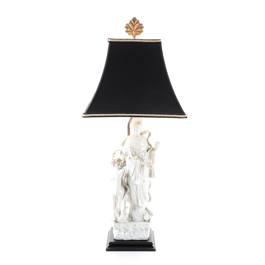 Chinese Blanc de Chine Guanyin Porcelain Table Lamp, Late 20th Century
