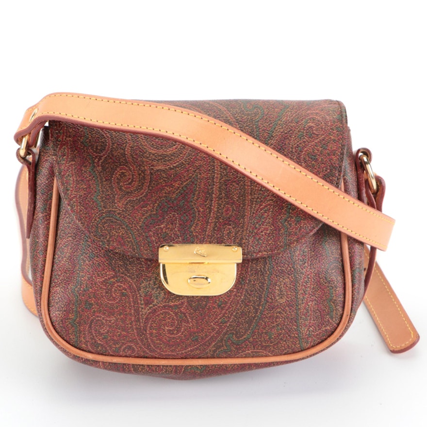 Etro Crossbody Flap Bag in Paisley Coated Canvas and Leather